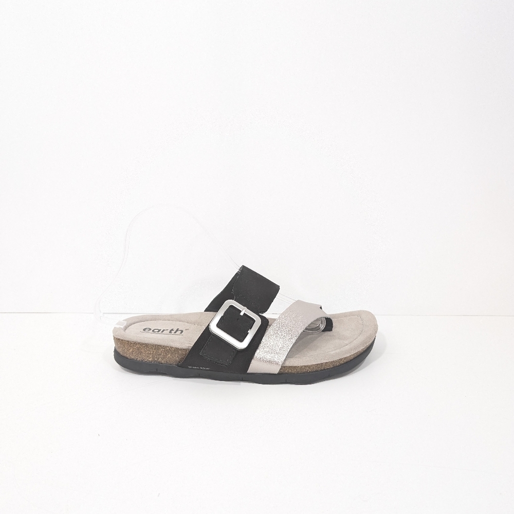 Earth Emilia Sandals sz 8 NEW Women Comfort Shoes Slip on Leather Flat black
